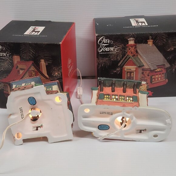 Santa's Best Our Town Porcelain First Edition Set 2 Lighted 1993 Village Houses - Picture 5 of 6